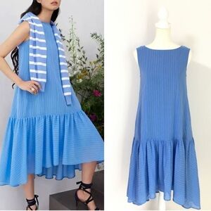 ADEAM Blue Textured Drop-Waist Dress – Size M – Made in Japan